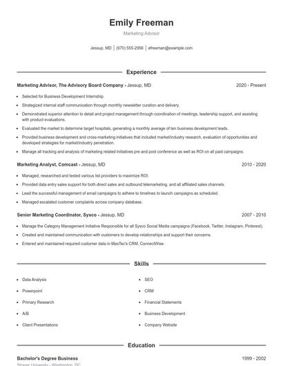 Marketing Advisor Resume