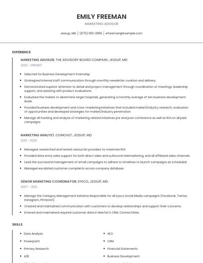 Marketing Advisor Resume