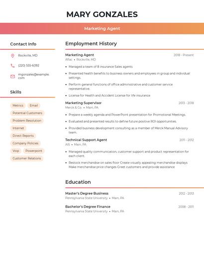 Marketing Agent Resume