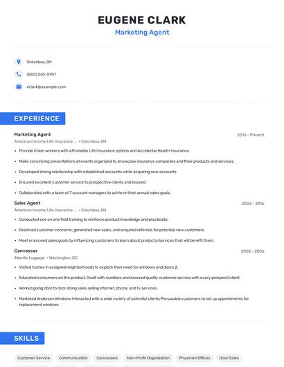 Marketing Agent Resume
