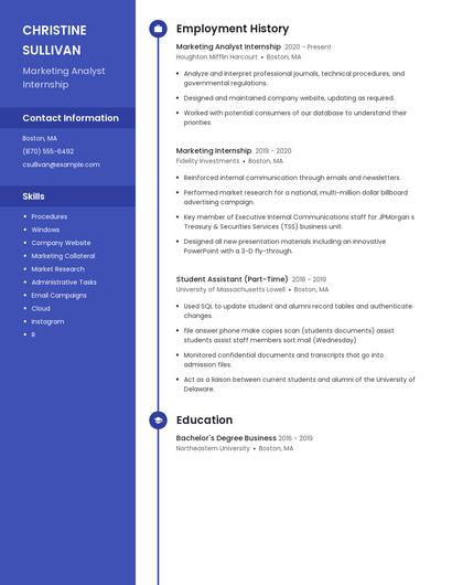 Marketing Analyst Internship Resume