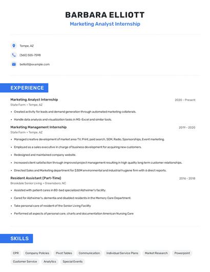 Marketing Analyst Internship Resume
