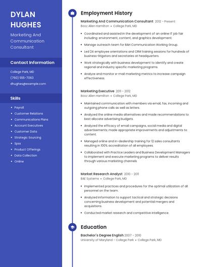 Marketing And Communication Consultant Resume