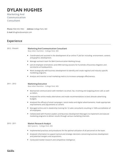 Marketing And Communication Consultant Resume