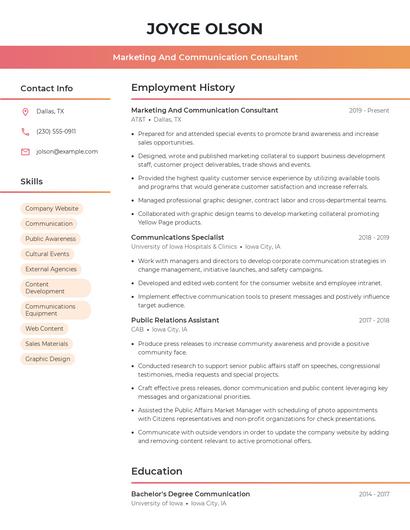 Marketing And Communication Consultant Resume