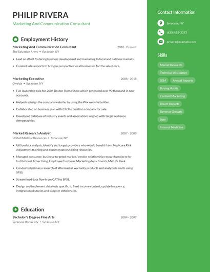 Marketing And Communication Consultant Resume