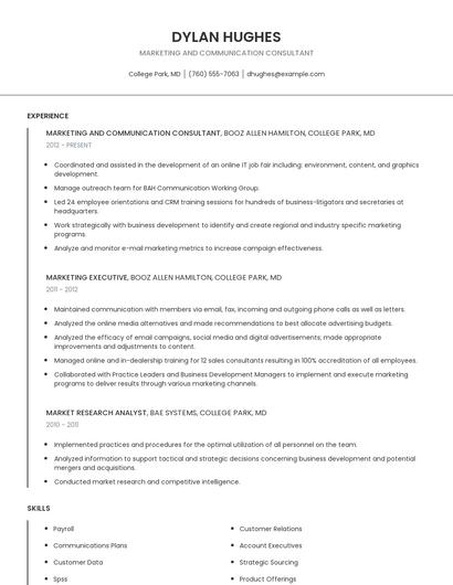 Marketing And Communication Consultant Resume