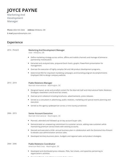 Marketing And Development Manager Resume