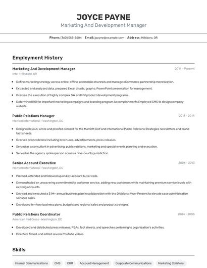 Marketing And Development Manager Resume