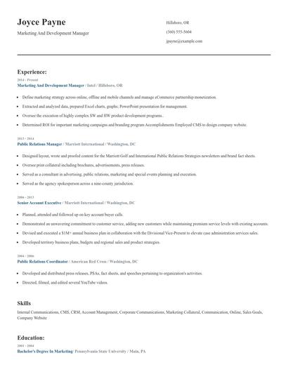 Marketing And Development Manager Resume