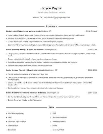 Marketing And Development Manager Resume