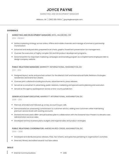 Marketing And Development Manager Resume