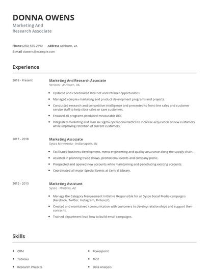 Marketing And Research Associate Resume