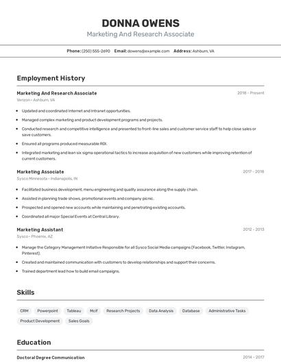 Marketing And Research Associate Resume