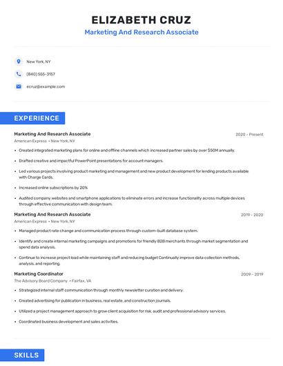 Marketing And Research Associate Resume