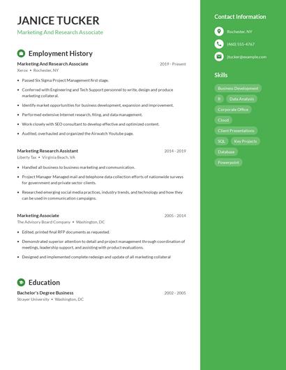 Marketing And Research Associate Resume