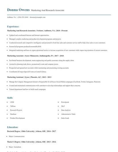 Marketing And Research Associate Resume