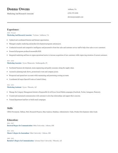 Marketing And Research Associate Resume