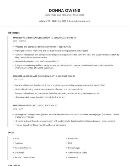 Marketing And Research Associate Resume