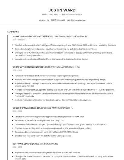 Marketing And Technology Manager Resume