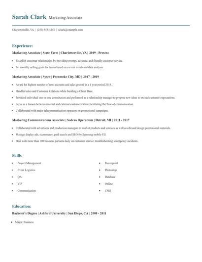 Marketing Associate Resume