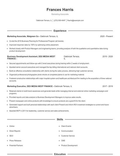 Marketing Associate Resume