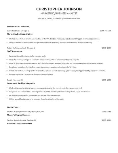 Marketing/Business Analyst Resume