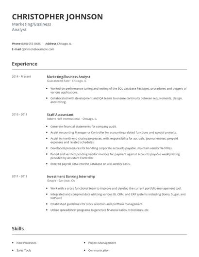 Marketing/Business Analyst Resume