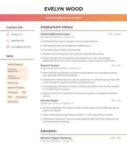 Marketing/Business Analyst Resume