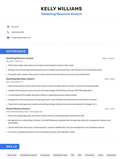 Marketing/Business Analyst Resume