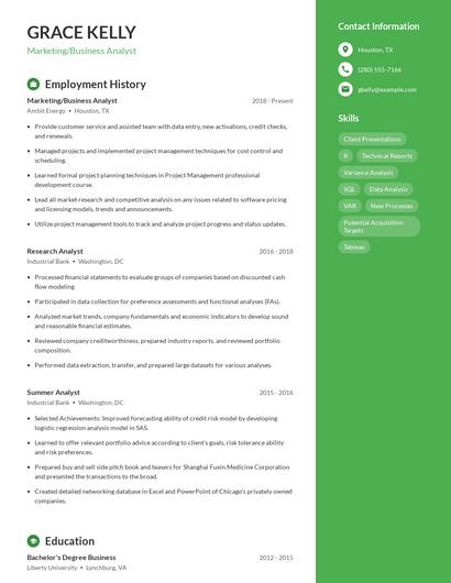Marketing/Business Analyst Resume