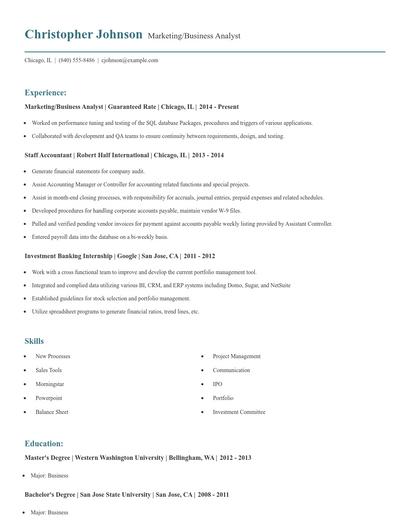 Marketing/Business Analyst Resume