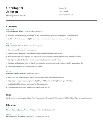 Marketing/Business Analyst Resume