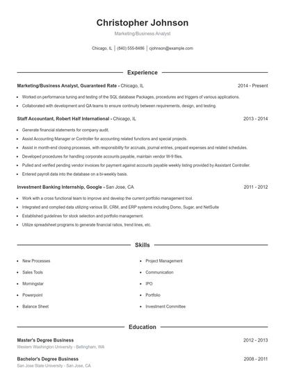 Marketing/Business Analyst Resume
