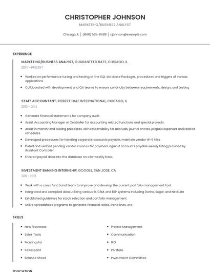 Marketing/Business Analyst Resume