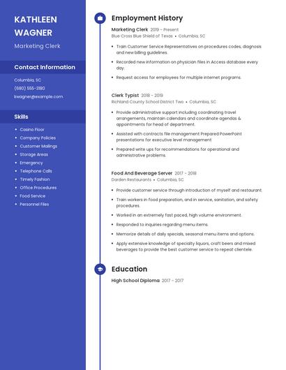 Marketing Clerk Resume