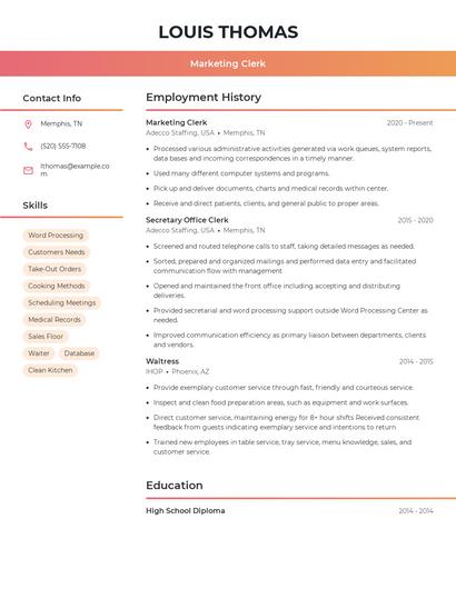 Marketing Clerk Resume