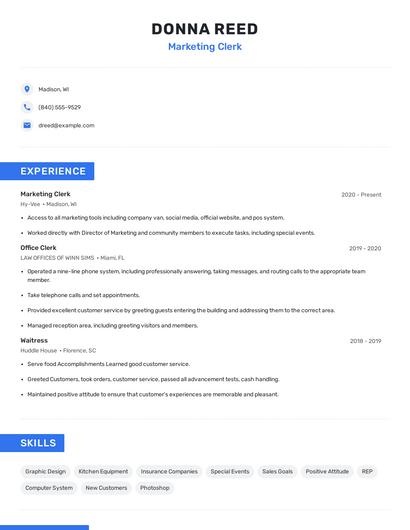 Marketing Clerk Resume