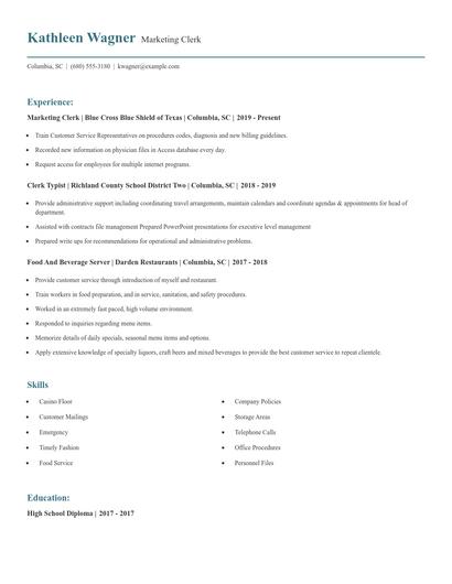 Marketing Clerk Resume