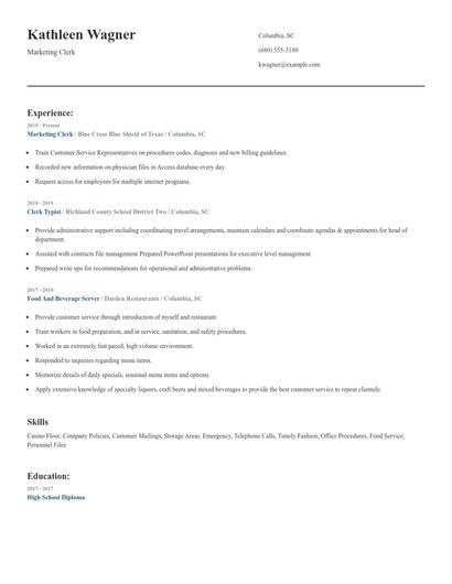 Marketing Clerk Resume