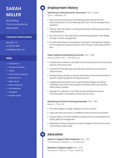 Marketing Communications Associate Resume