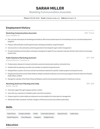 Marketing Communications Associate Resume