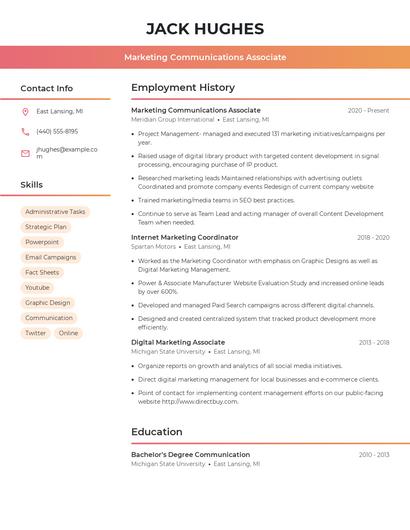 Marketing Communications Associate Resume