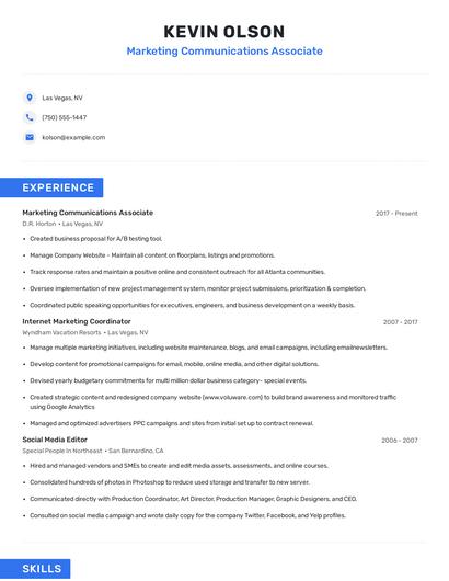Marketing Communications Associate Resume