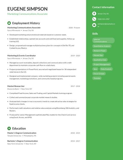 Marketing Communications Associate Resume