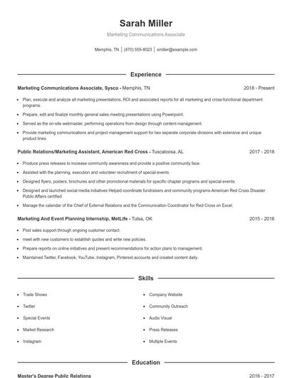 Marketing Communications Associate Resume