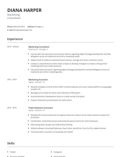 Marketing Consultant Resume