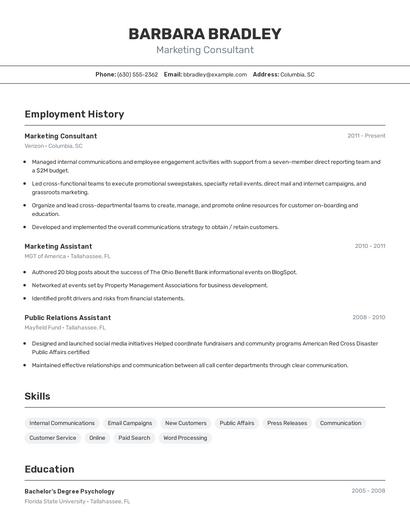 Marketing Consultant Resume