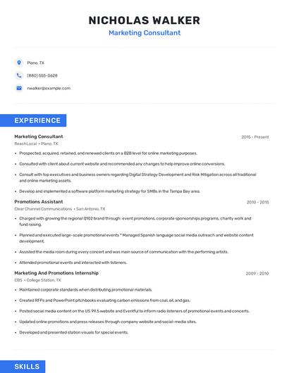 Marketing Consultant Resume