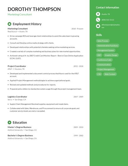 Marketing Consultant Resume